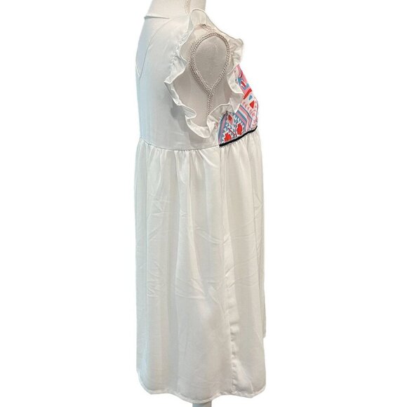 Boho V-Neck Sleeveless Babydoll Dress With Ruffled Shoulders Women's Size Small - Picture 5 of 13